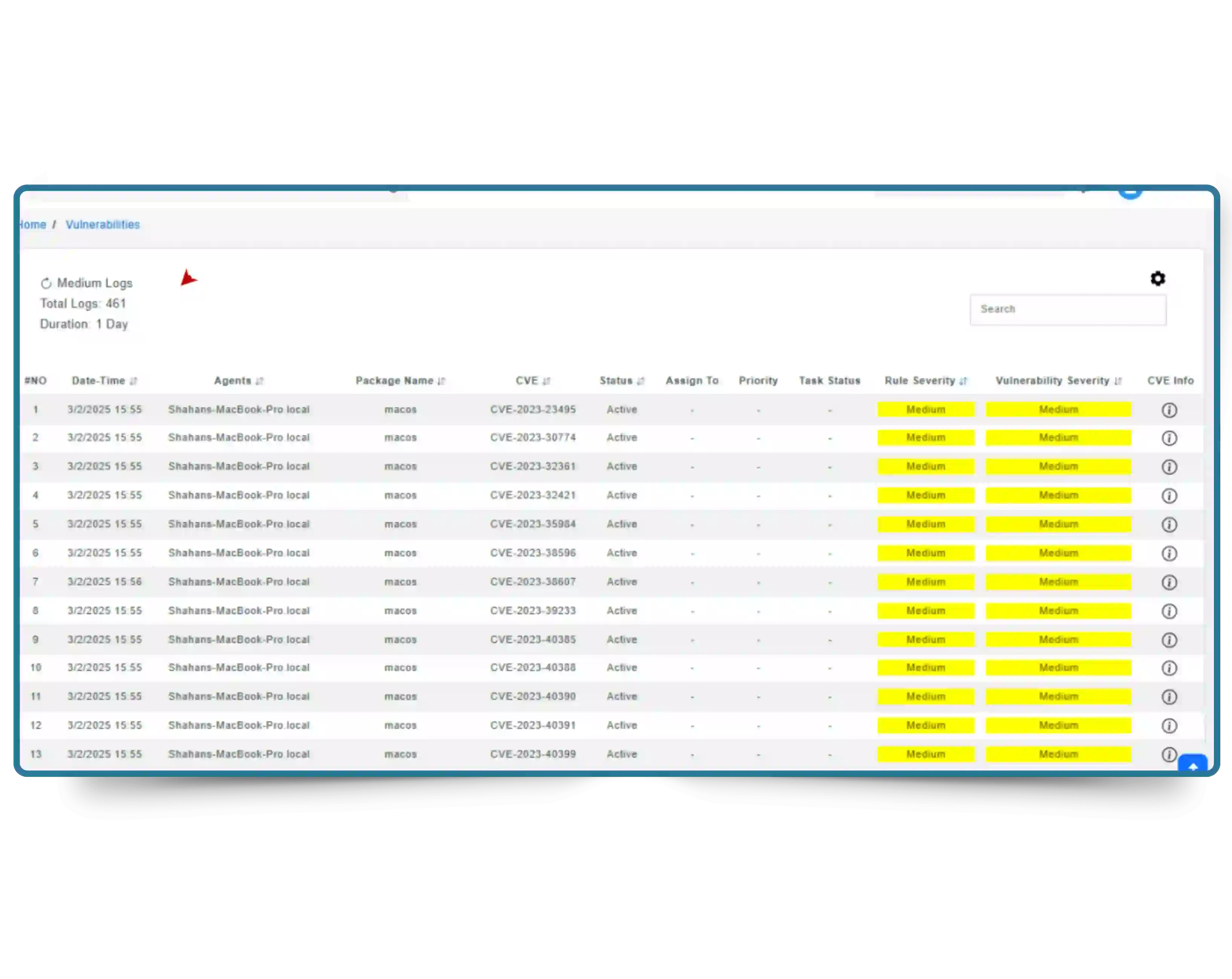 Dashboard displaying continuous vulnerability assessment in Cybersilo threat exposure monitoring
