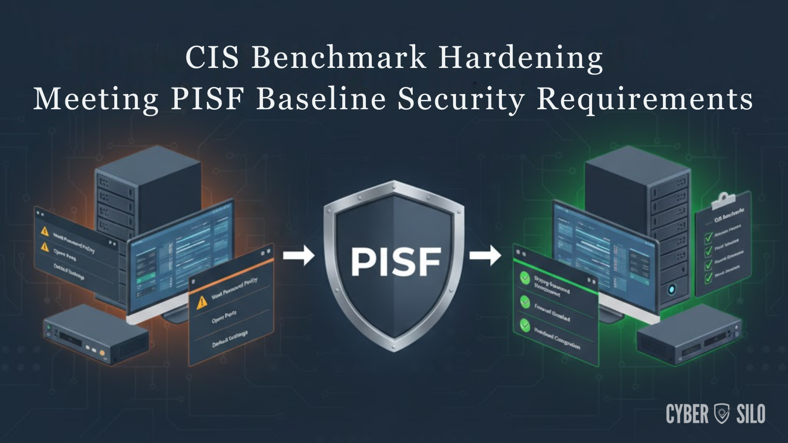 CIS benchmark hardening controls mapped to PISF baseline security requirements across enterprise infrastructure