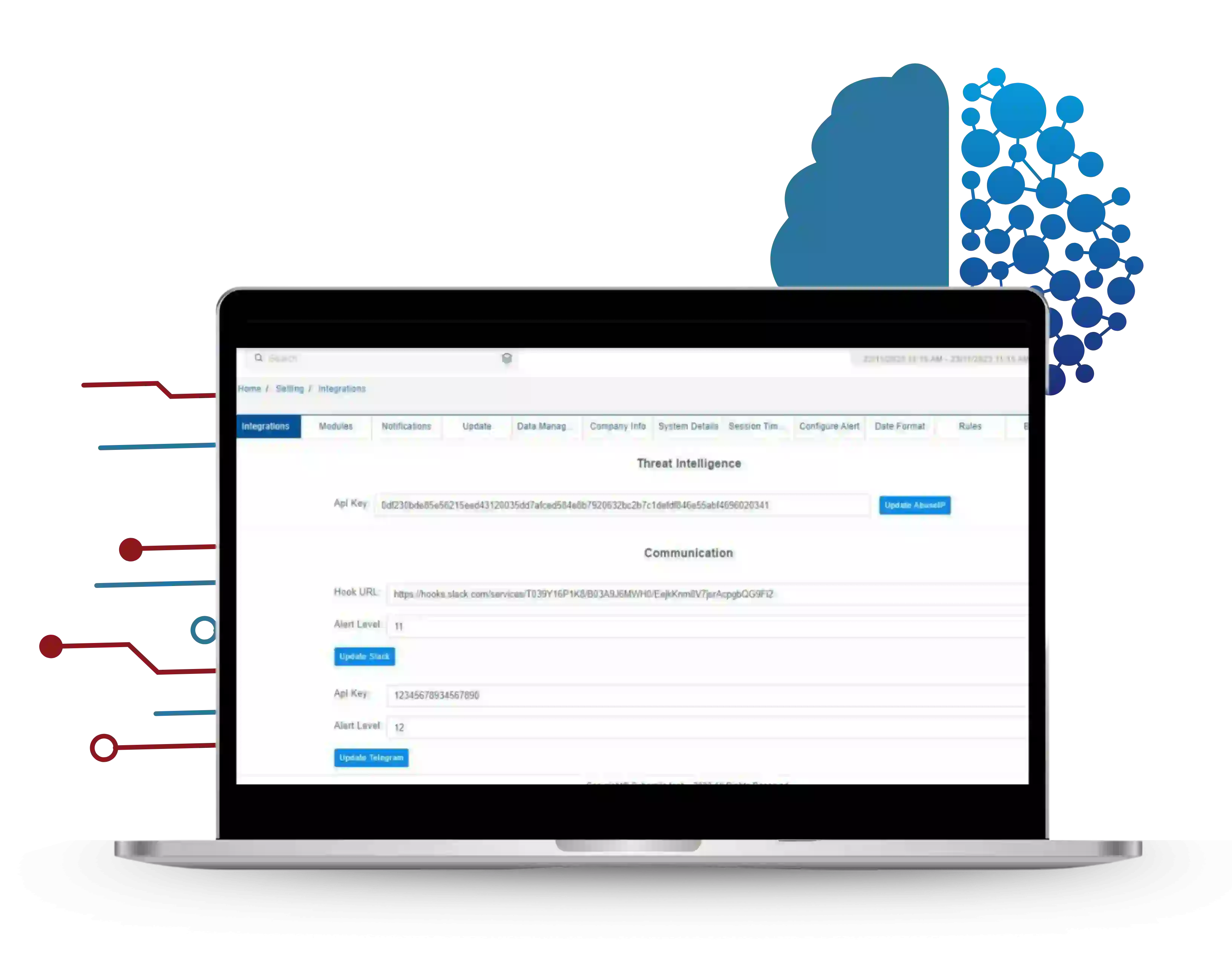 Dashboard showing built-in threat intelligence in ThreatHawk SIEM