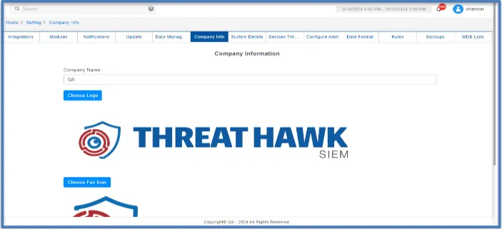 Dashboard showing whitelabel capabilities of  Threathawk MSSP SIEM